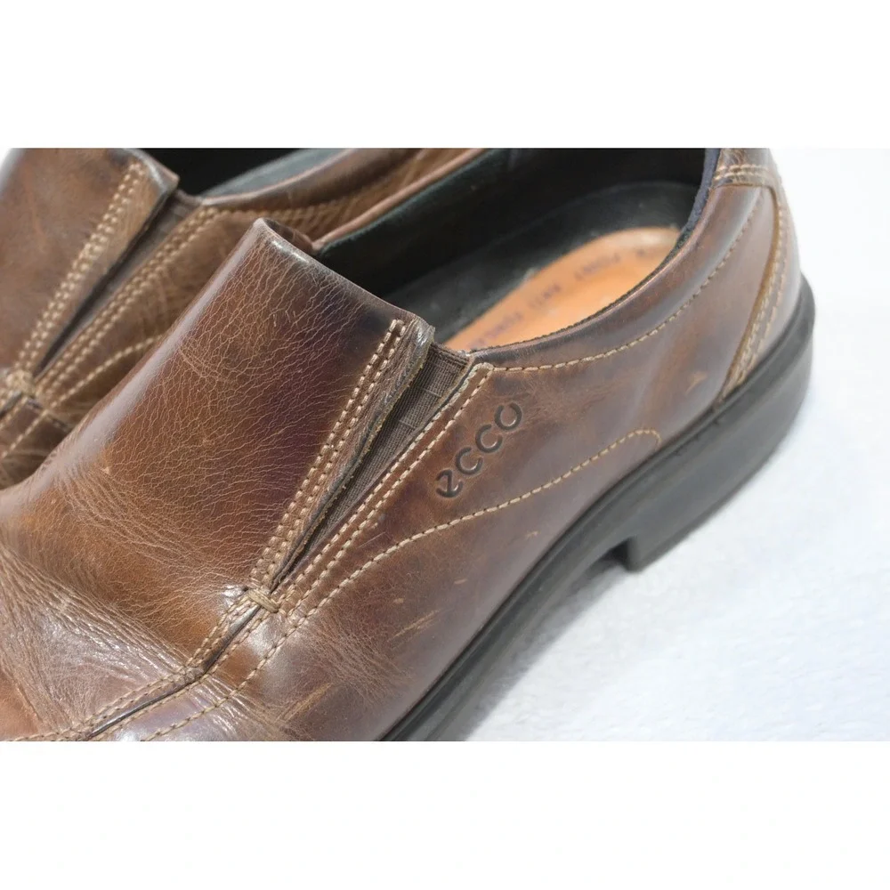 ECCO Leather Slip On Loafers Mens 45 Brown Good Bicycle‎ Toe Dress Shoes